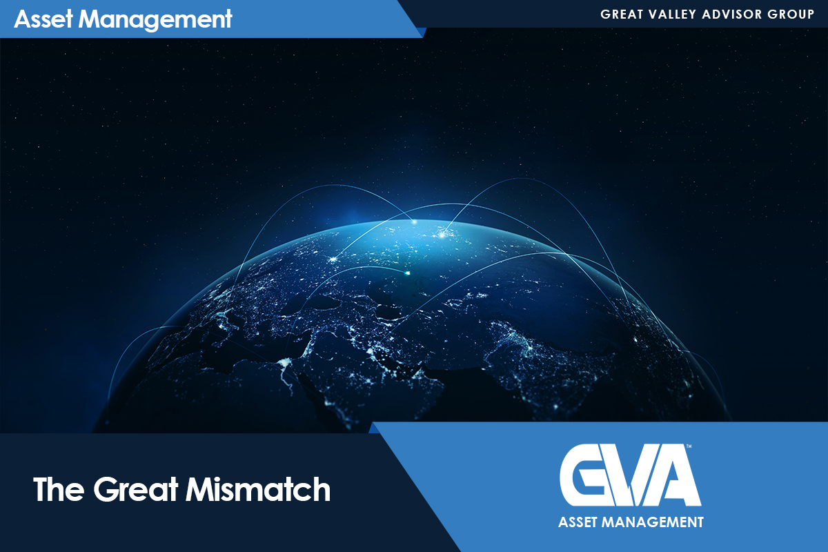 Space-themed banner: Earth viewed from space with glowing network lines and blue branding, title 'The Great Mismatch' with GVA Asset Management logo.